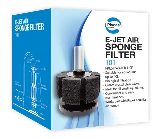 Pisces Aquatics E-Jet Air Sponge Filter 101 - Up to 40L Aquariums