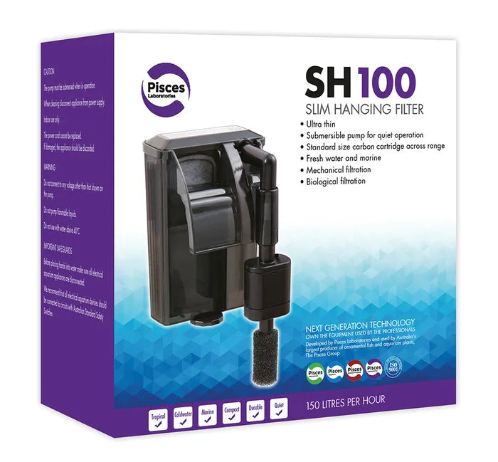 Pisces Aquatics Slim Hanging Filter SH100 150L/H Up To 20L Aquariums