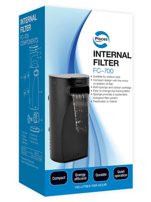 Pisces Aquatics Internal Hangon Filter FC700 180 L/H Up to 30L Aquariums
