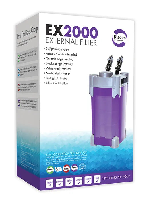 Pisces Aquatics External Canister Filter EX2000 1330 L/H Up to 250L Aquariums