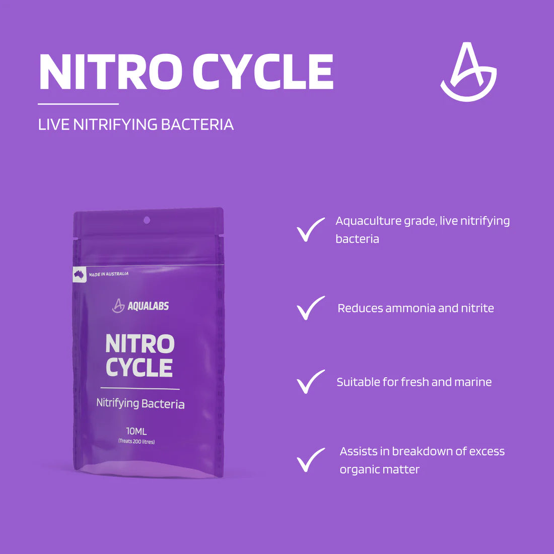 AquaLabs Nitro Cycle (10ml) Live Nitrifying Bacteria "Beneficial Bacteria In A Bottle"