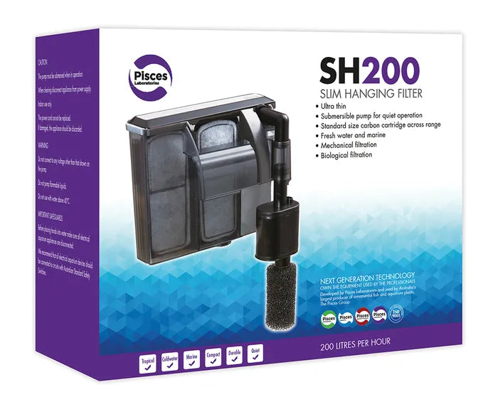 Pisces Aquatics Slim Hanging Filter SH200 280L/H  Up To 80L Aquariums
